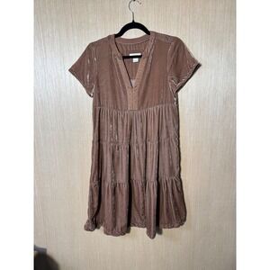 Maeve Anthropologie Brown Velvet Tiered Mini Dress Women's XS